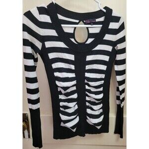 T/O Sweaters Women's Black & White Stripe Long Sleeve Top Size Small